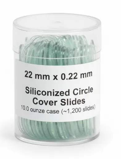22 mm x 0.22 mm Siliconized Circle Cover Slides , 10.0 ounce case (~1,200 slides)
