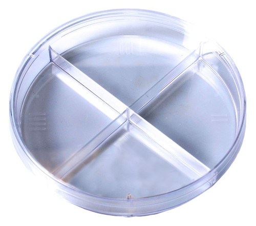 [GEN-KORD-2913]  100 x 15mm Stackable Quad-Chamber Petri Dish with ISO Mark, RNase and DNase Free, STERILE